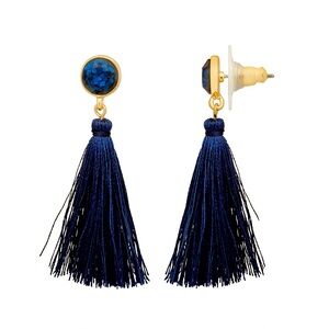 Festive Lauren Conrad Blue and Goldtone Threaded Tassel Earrings - New!